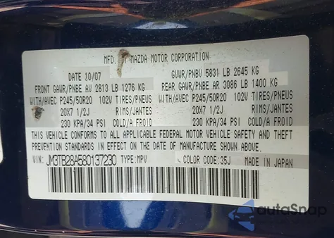 2008 Mazda Cx-9 Grand Touring from USA, damaged, VIN JM3TB28A580137230